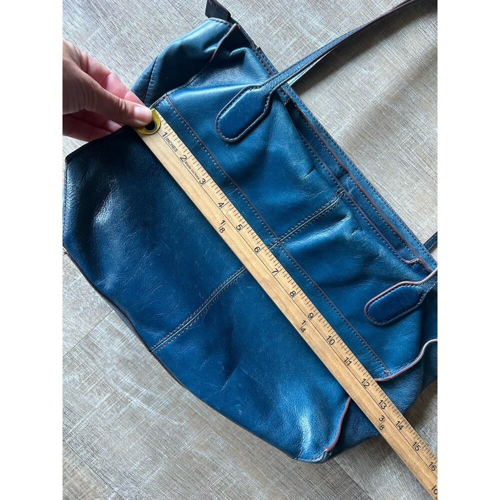 HOBO Leather Shoulder Tote Bag Blue Teal Zip Top Floral Lining Medium + Dust Bag - Picture 12 of 16